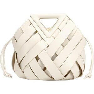 Women's White Vegan Leather Clutch Woven Small Crossbody Top Handle Satchels Bag
